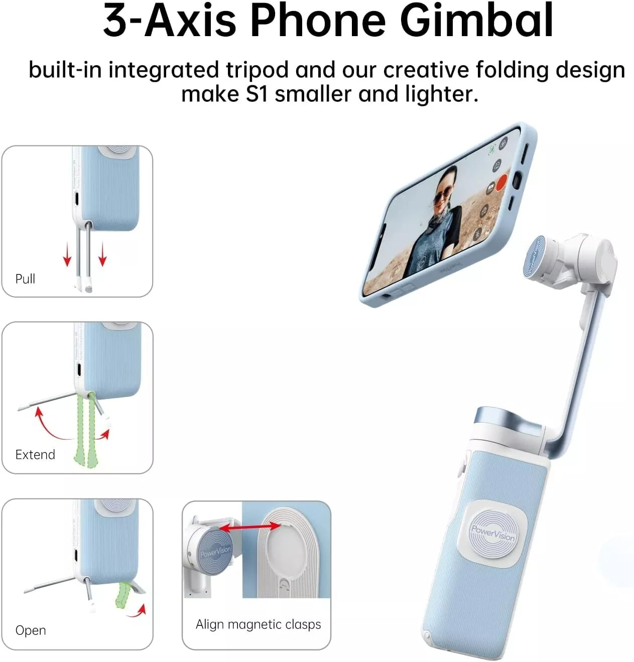 PowerVision S1 Smartphone Gimbal 3-Achsen-Telefonstabilisator