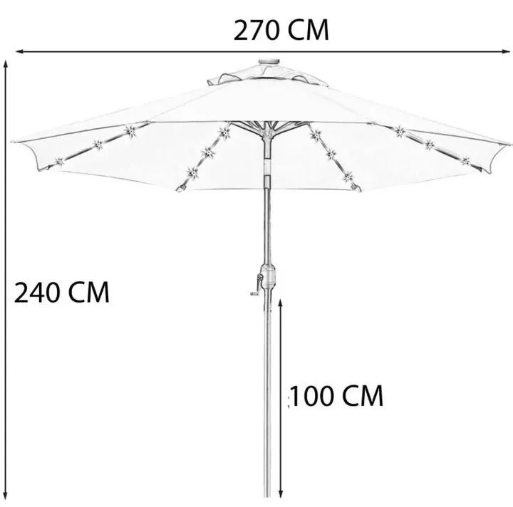 Sonnenschirm Ø2,7m Solar LED Beleuchtung Terrassenschirm